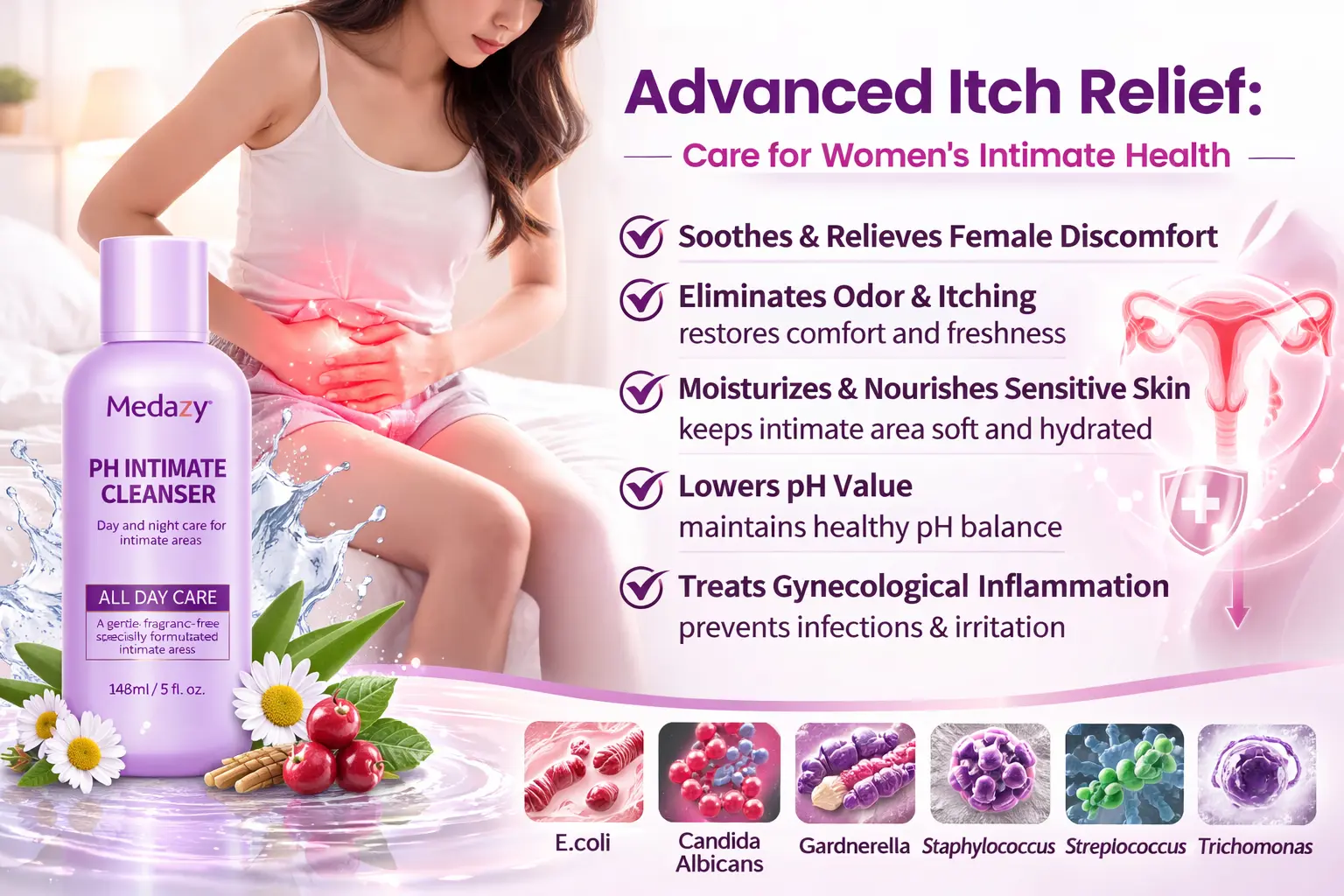 🛡️Medazy PH Intimate Cleanser – Say Goodbye to Odor & Itching 🚫 – Restore pH Balance ⚖️ & Fight Inflammation 🦠